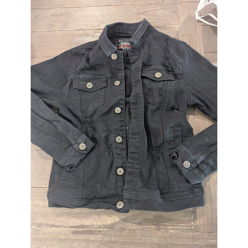Copper Rivet‎ Men's Distrssed Riped Denim Jacket Medium Black